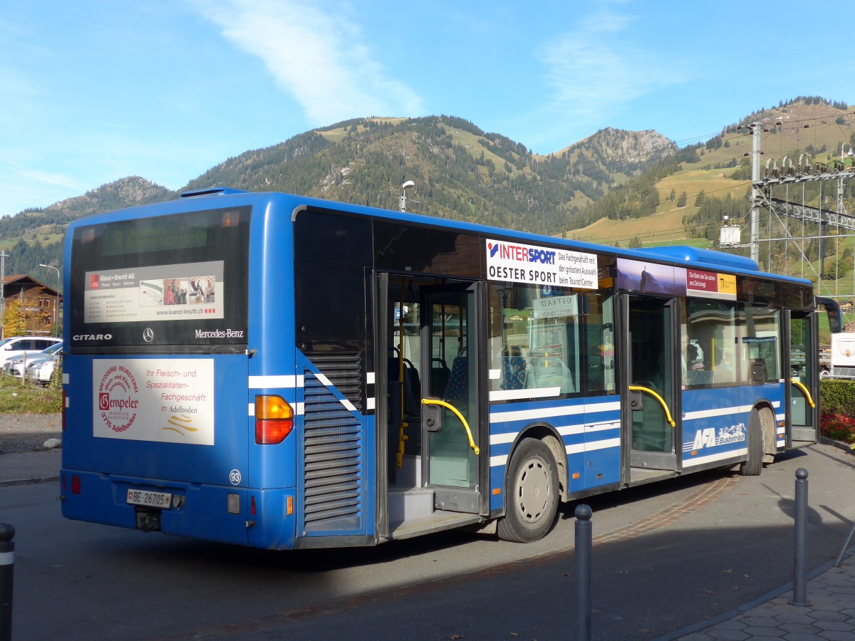 (155'874) - AFA Adelboden - Nr. 93/BE 26'705 - Mercedes (ex Nr. 5) am 19. Oktober 2014 beim Bahnhof Zweisimmen