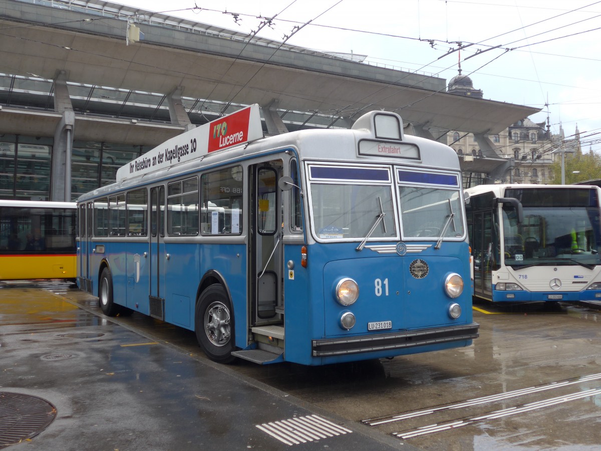 (155'968) - VBL Luzern (vbl-historic) - Nr. 81/LU 231'018 - FBW/Hess am 25. Oktober 2014 beim Bahnhof Luzern 