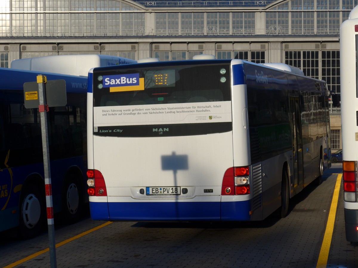 (156'550) - SaxBus, Eilenburg - Nr. 131/EB-PV 18 - MAN am 17. November 2014 beim Hauptbahnhof Leipzig