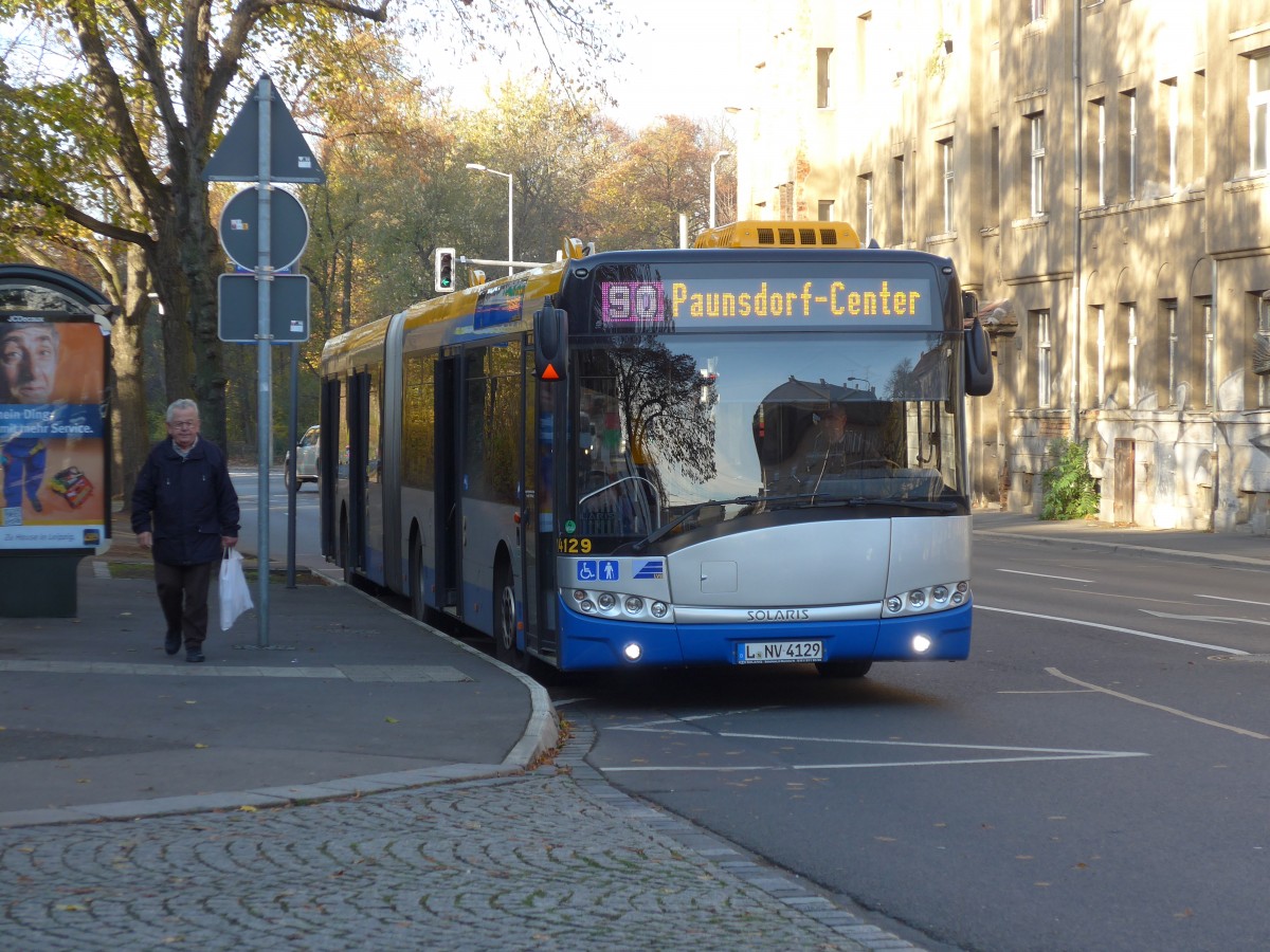 (156'561) - LVB Leipzig - Nr. 14'129/L-NV 4129 - Solaris am 17. November 2014 in Leipzig, Stannebeinplatz
