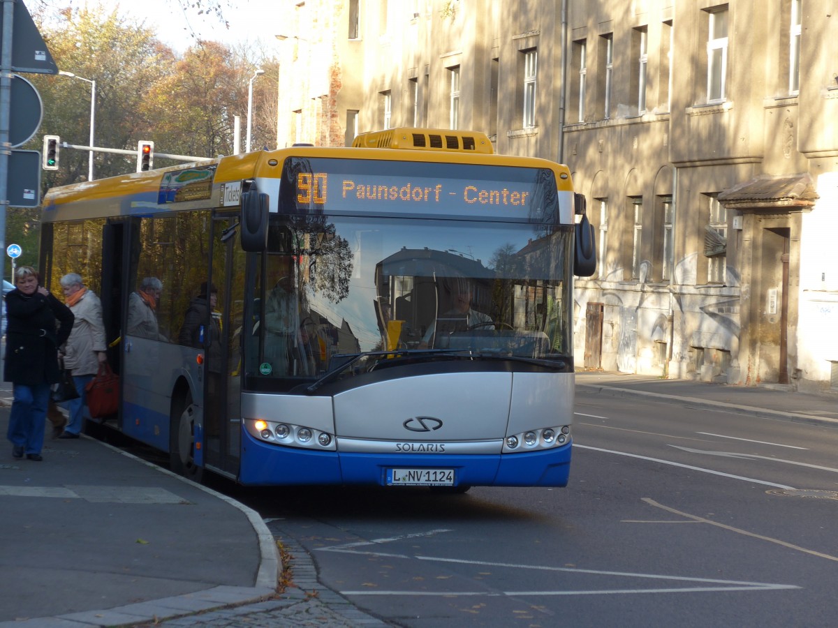 (156'565) - LeoBus, Leipzig - Nr. 124/L-NV 1124 - Solaris am 17. November 2014 in Leipzig, Stannebeinplatz