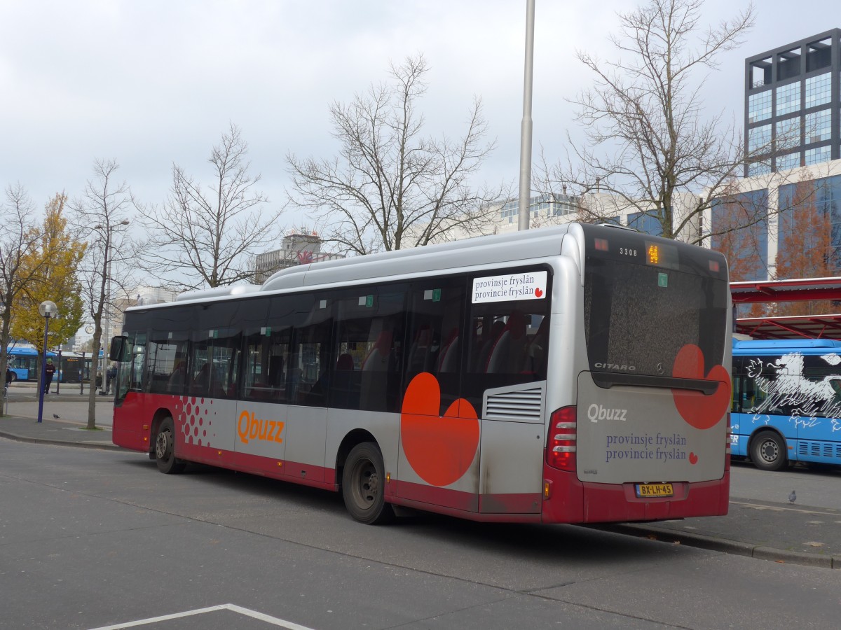 (156'788) - Qbuzz, Groningen - Nr. 3308/BX-LH-45 - Mercedes am 19. November 2014 beim Bahnhof Leeuwarden
