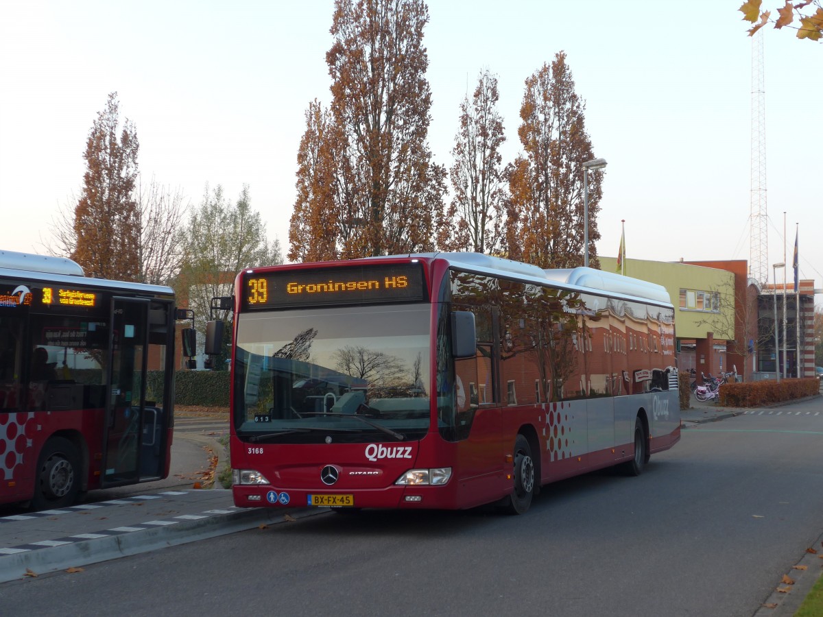 (156'891) - Qbuzz, Groningen - Nr. 3168/BX-FX-45 - Mercedes am 19. November 2014 beim Bahnhof Zuidhorn