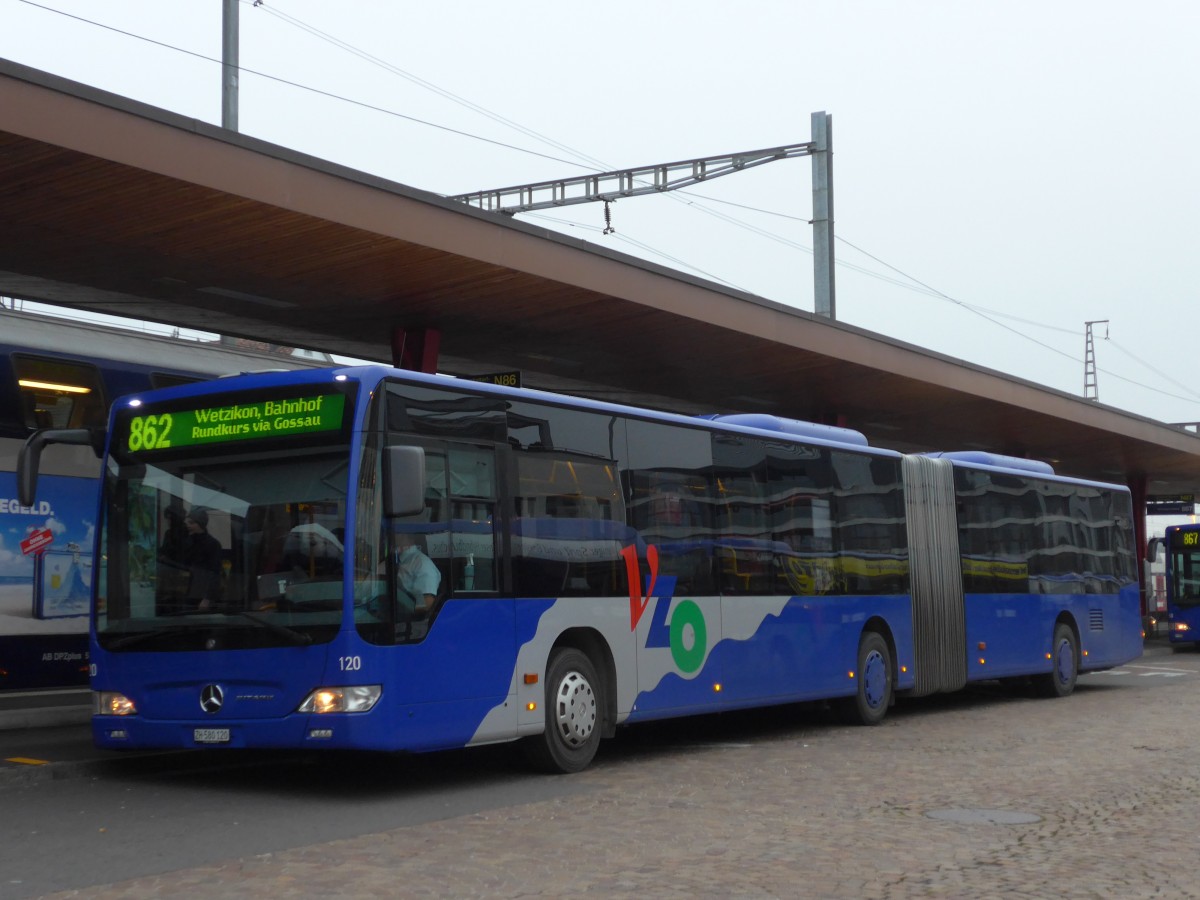 (157'560) - VZO Grningen - Nr. 120/ZH 580'120 - Mercedes am 26. November 2014 beim Bahnhof Wetzikon
