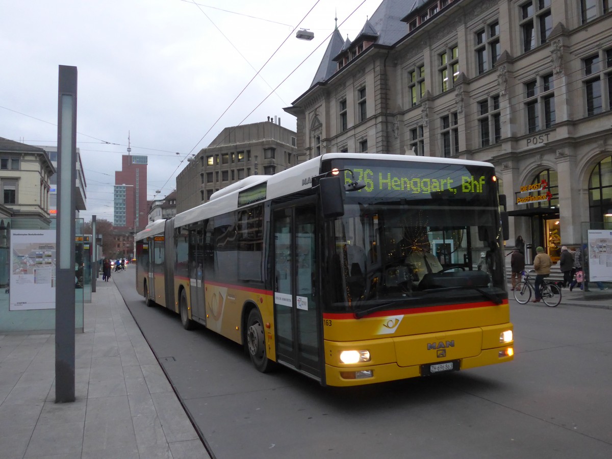 (157'679) - Moser, Flaach - Nr. 163/ZH 696'863 - MAN (ex Nr. 22; ex Nr. 4) am 6. Dezember 2014 beim Hauptbahnhof Winterthur