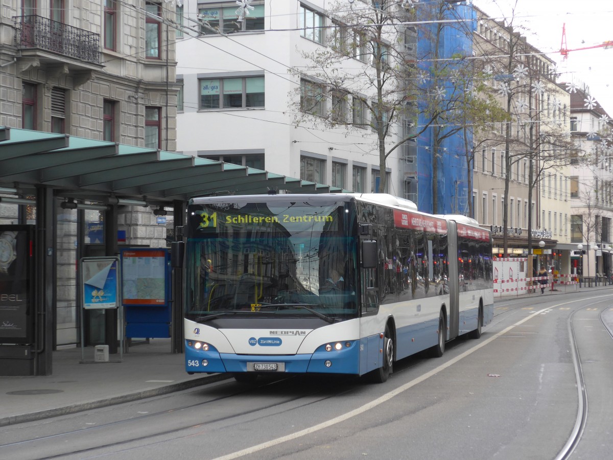 (157'742) - VBZ Zrich - Nr. 543/ZH 730'543 - Neoplan am 14. Dezember 2014 in Zrich, Lwenplatz