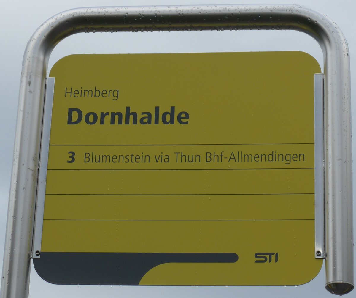 (157'811) - STI-Haltestellenschild - Heimberg, Dornhalde - am 15. Dezember 2014