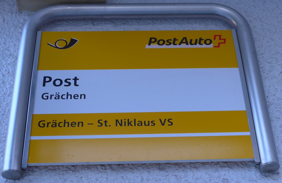 (157'898) - PostAuto-Haltestellenschild - Grchen, Post - am 23. Dezember 2014