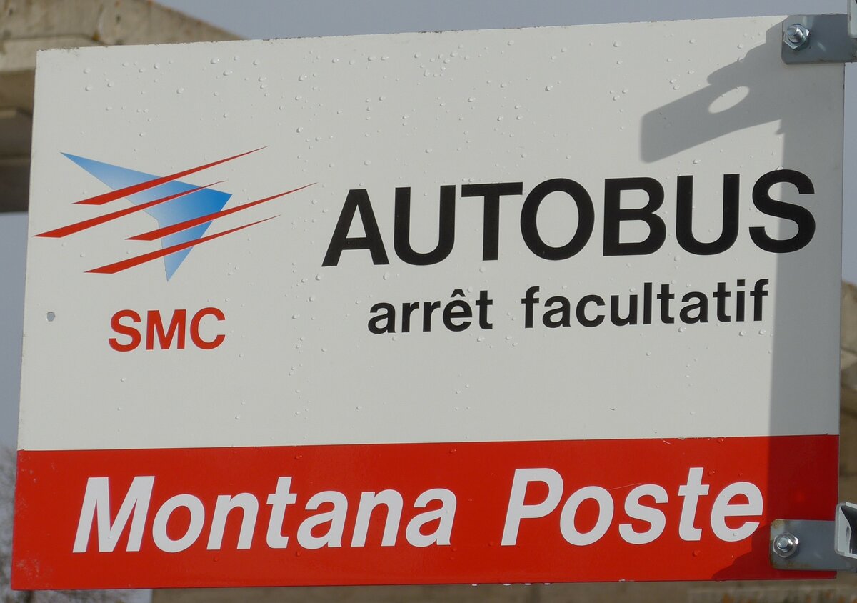 (158'203) - SMC-Haltestellenschild - Montana, Poste - am 4. Januar 2015
