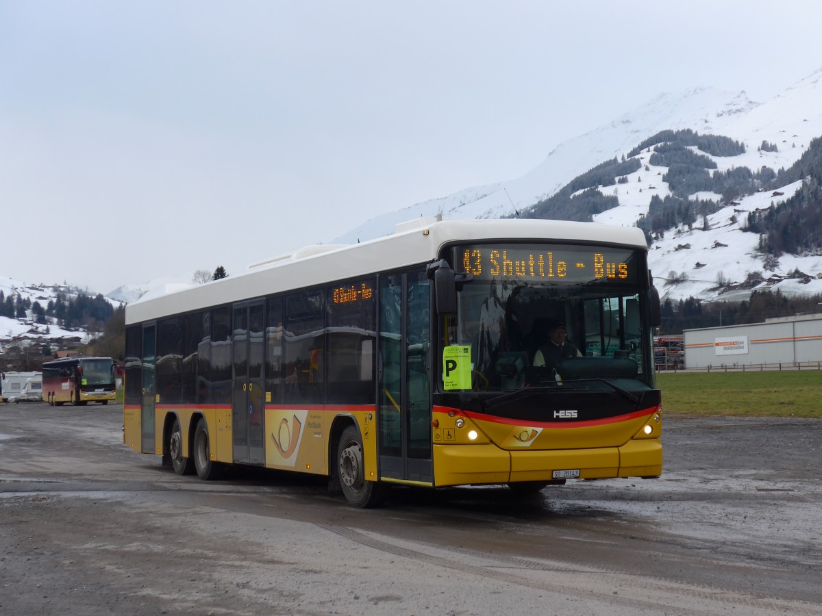 (158'375) - Steiner, Messen - SO 20'143 - Scania/Hess (ex SO 136'226) am 11. Januar 2015 in Frutigen, Flugplatz