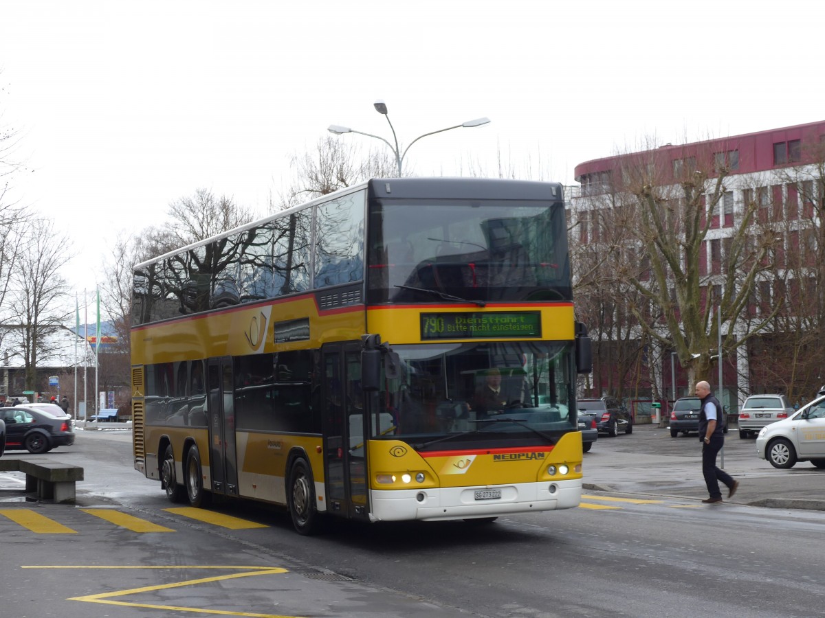 (158'557) - PostAuto Ostschweiz - SG 273'222 - Neoplan (ex P 27'021) am 1. Februar 2015 beim Bahnhof Buchs