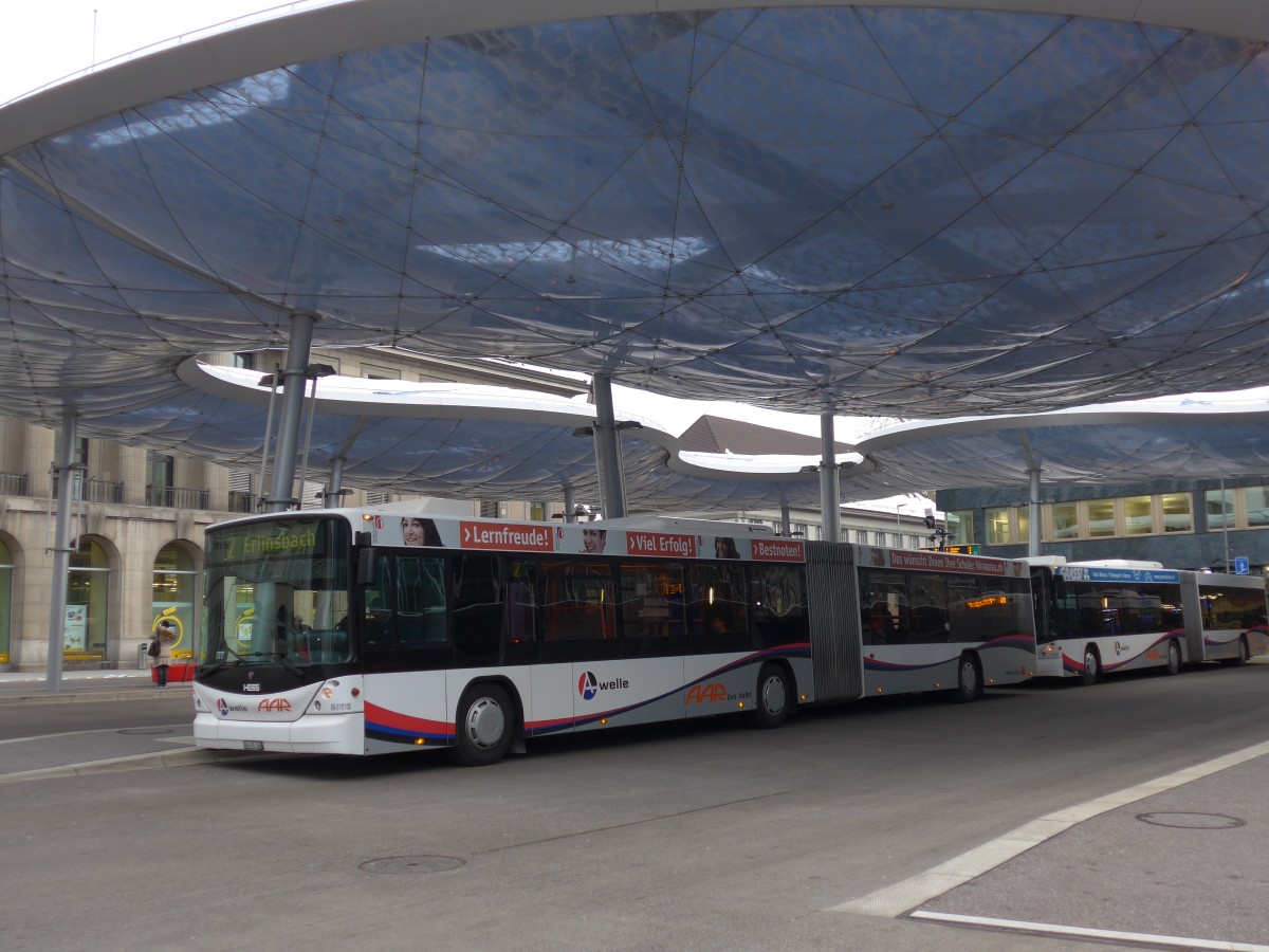 (158'589) - AAR bus+bahn, Aarau - Nr. 166/AG 435'166 - Scania/Hess am 4. Februar 2015 beim Bahnhof Aarau