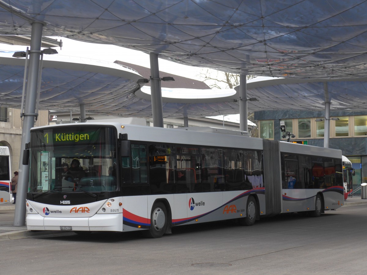 (158'601) - AAR bus+bahn, Aarau - Nr. 176/AG 374'176 - Scania/Hess am 4. Februar 2015 beim Bahnhof Aarau