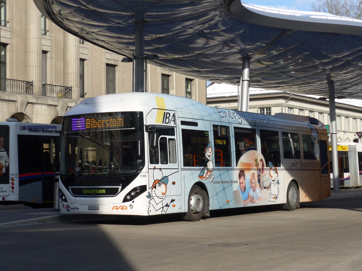 (158'606) - AAR bus+bahn, Aarau - Nr. 43/AG 389'243 - Volvo am 4. Februar 2015 beim Bahnhof Aarau