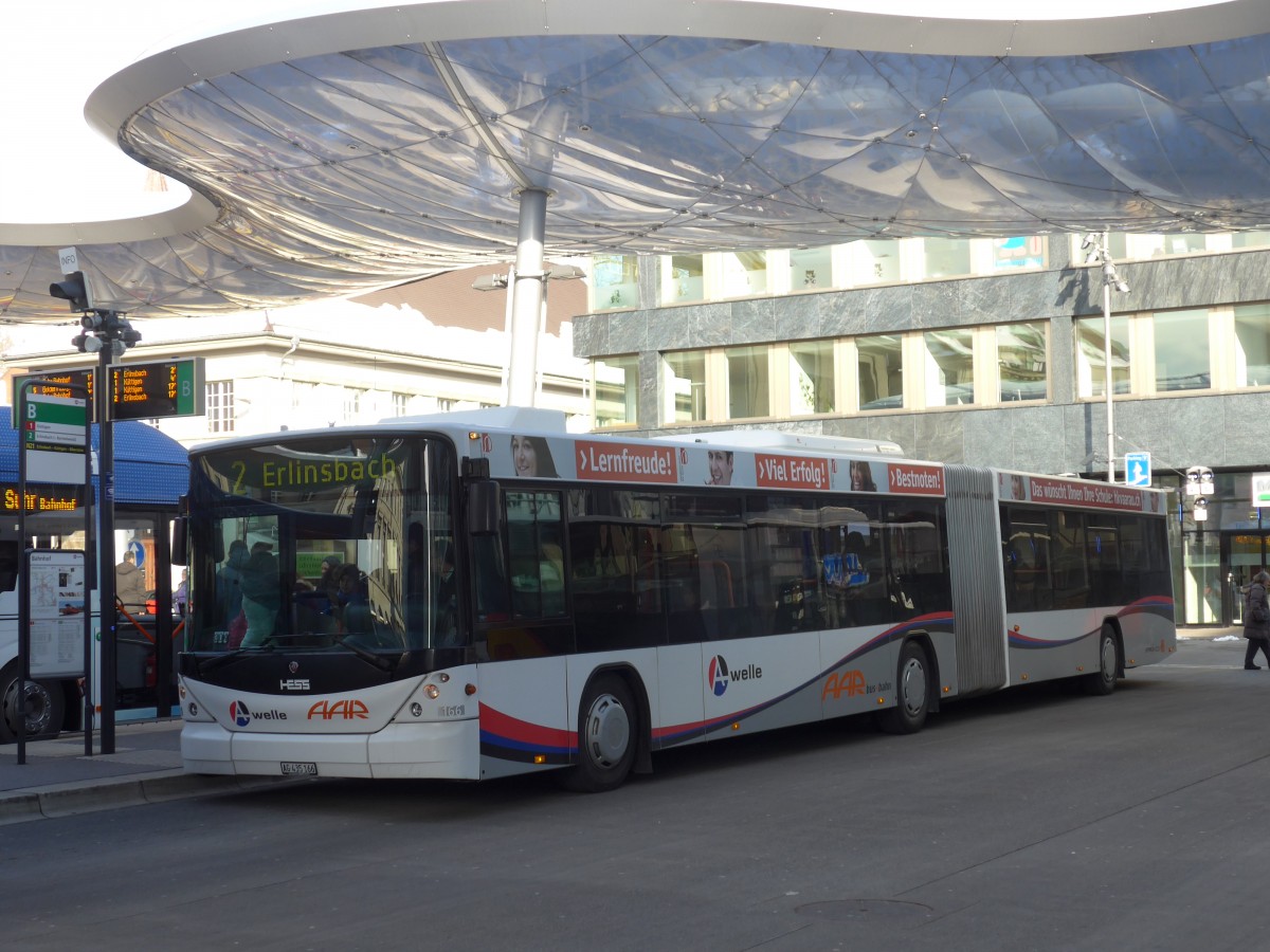 (158'612) - AAR bus+bahn - Nr. 166/AG 435'166 - Scania/Hess am 4. Februar 2015 beim Bahnhof Aarau