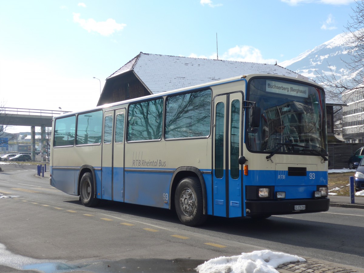 (158'706) - RTB Altsttten - Nr. 93/SG 376'200 - NAW/Lauber (ex R.G.V. Autobus, Stabio; ex AMSA Chiasso Nr. 23; ex AWA Amden Nr. 3) am 14. Februar 2015 beim Bahnhof Buchs