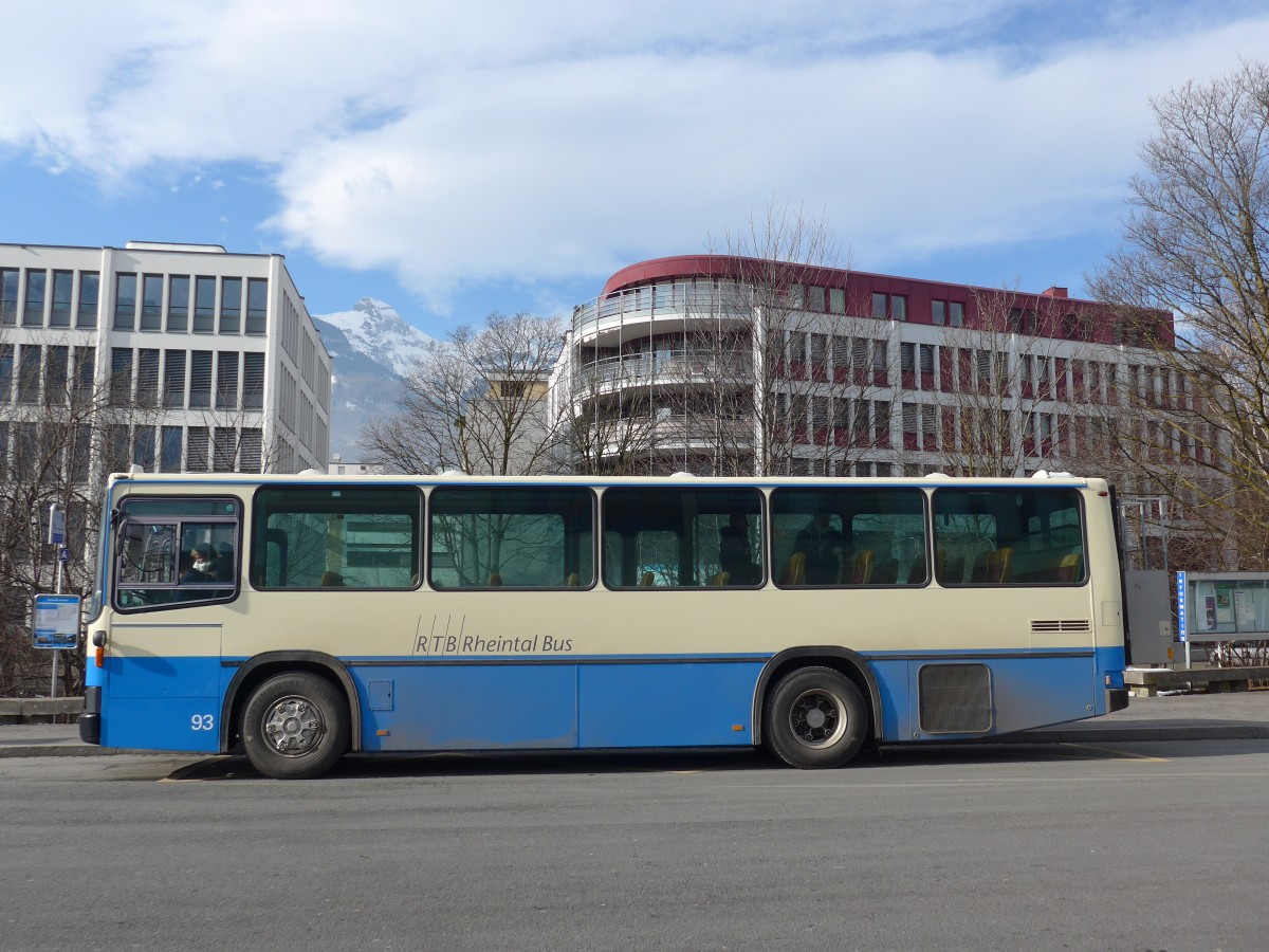 (158'710) - RTB Altsttten - Nr. 93/SG 376'200 - NAW/Lauber (ex R.G.V. Autobus, Stabio; ex AMSA Chiasso Nr. 23; ex AWA Amden Nr. 3) am 14. Februar 2015 beim Bahnhof Buchs