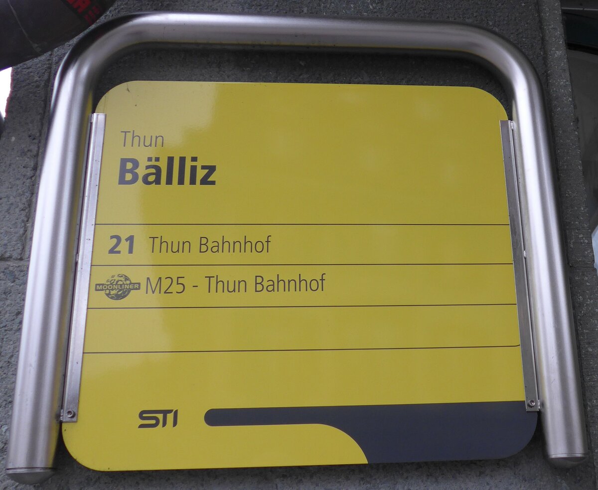 (158'794) - STI-Haltestellenschild - Thun, Blliz - am 18. Februar 2015