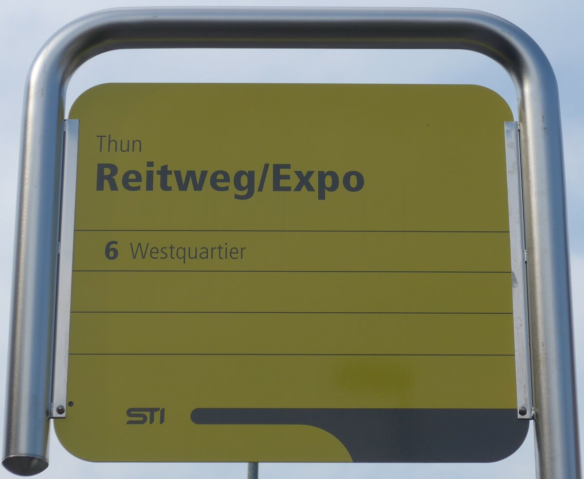 (159'173) - STI-Haltestellenschild - Thun, Reitweg/Expo - am 15. Mrz 2015