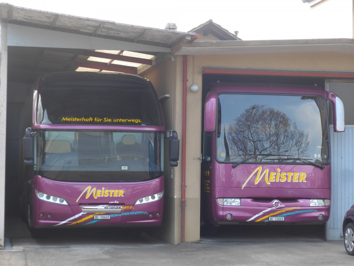 (159'175) - Meister, Thun - BE 78'669 - Neoplan + BE 13'661 - Irisbus am 15. Mrz 2015 in Thun, Garage