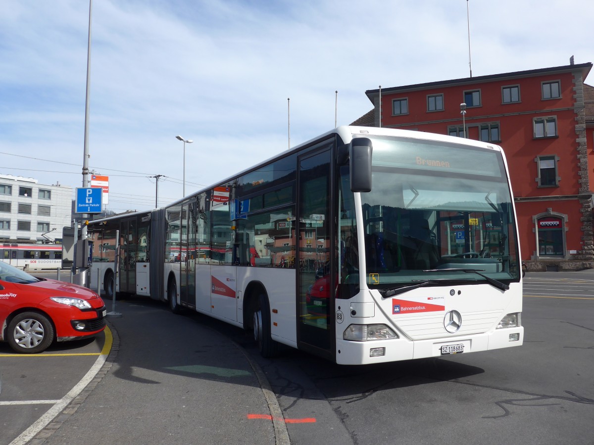 (159'274) - AAGS Schwyz - Nr. 83/SZ 118'683 - Mercedes (ex VR La Chaux-de-Fonds Nr. 227) am 17. Mrz 2015 beim Bahnhof Arth-Goldau