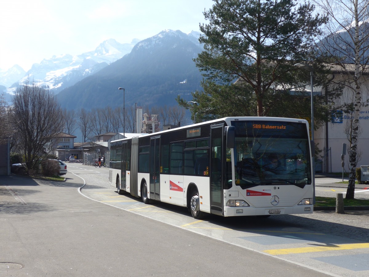 (159'319) - AAGS Schwyz - Nr. 84/SZ 118'684 - Mercedes (ex VR La Chaux-de-Fonds Nr. 228) am 18. Mrz 2015 beim Bahnhof Flelen
