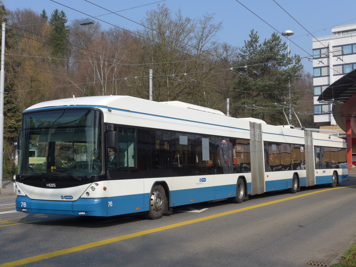 (159'372) - VBZ Zrich - Nr. 76 - Hess/Hess Doppelgelenktrolleybus am 19. Mrz 2015 in Zrich, Bucheggplatz