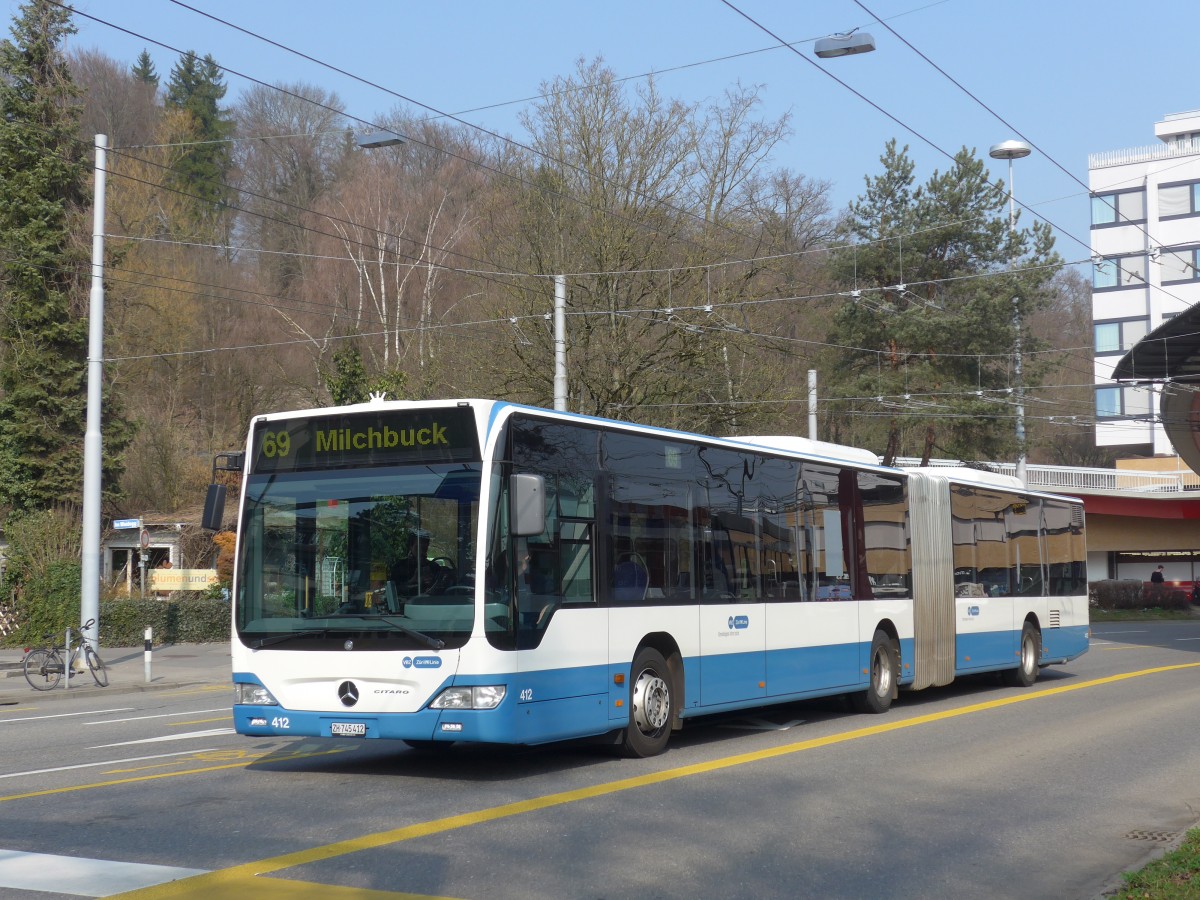 (159'402) - VBZ Zrich - Nr. 412/ZH 745'412 - Mercedes am 19. Mrz 2015 in Zrich, Bucheggplatz
