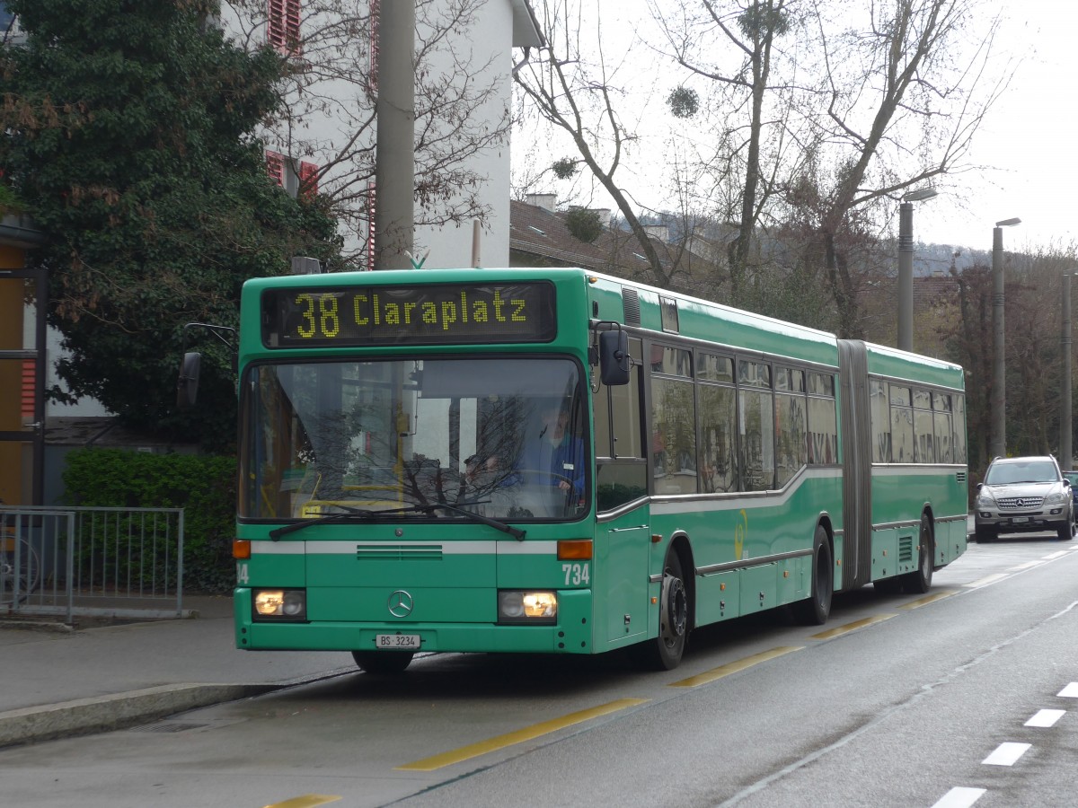 (159'775) - BVB Basel - Nr. 734/BS 3234 - Mercedes (ex VAG Freiburg/D Nr. 933) am 11. April 2015 in Riehen, Habermatten
