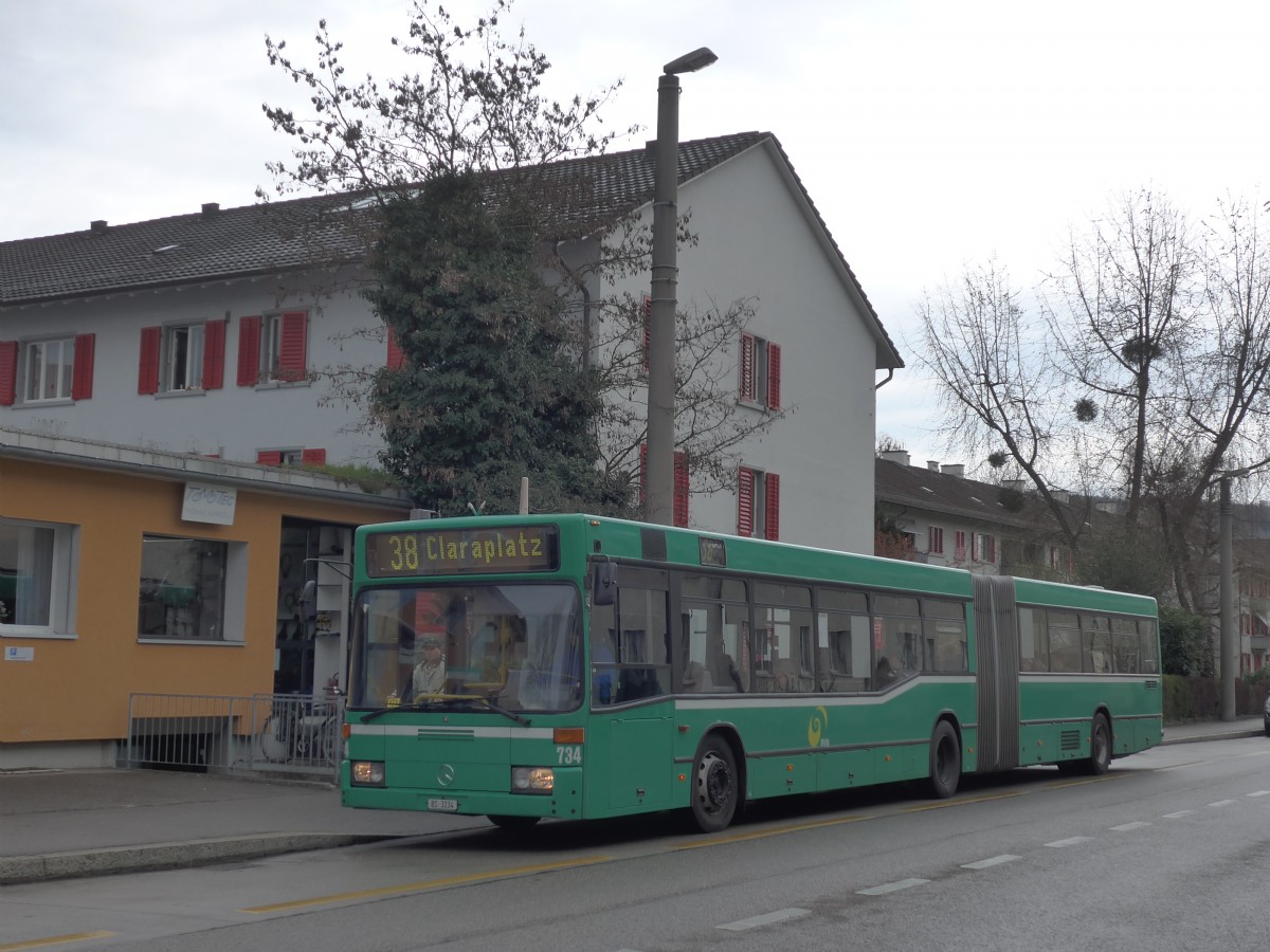 (159'776) - BVB Basel - Nr. 734/BS 3234 - Mercedes (ex VAG Freiburg/D Nr. 933) am 11. April 2015 in Riehen, Habermatten