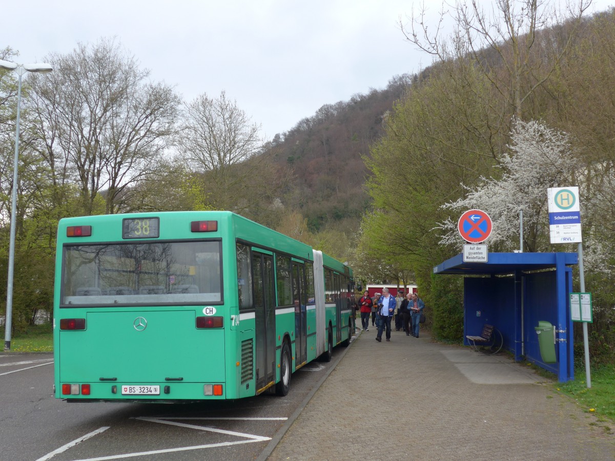 (159'791) - Aus der Schweiz: BVB Basel - Nr. 734/BS 3234 - Mercedes (ex VAG Freiburg/D Nr. 933) am 11. April 2015 in Grenzach-Wyhlen, Schulzentrum