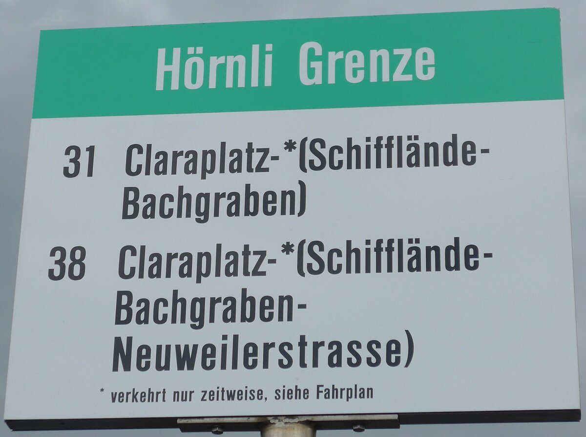 (159'807) - BVB-Haltestellenschild - Riehen, Hrnli Grenze - am 11. April 2015