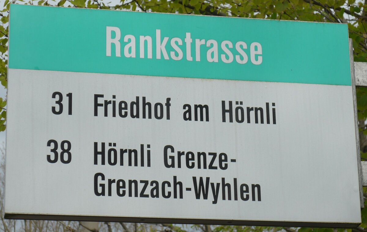 (159'822) - BVB-Haltestellenschild - Basel, Rankstrasse - am 11. April 2015