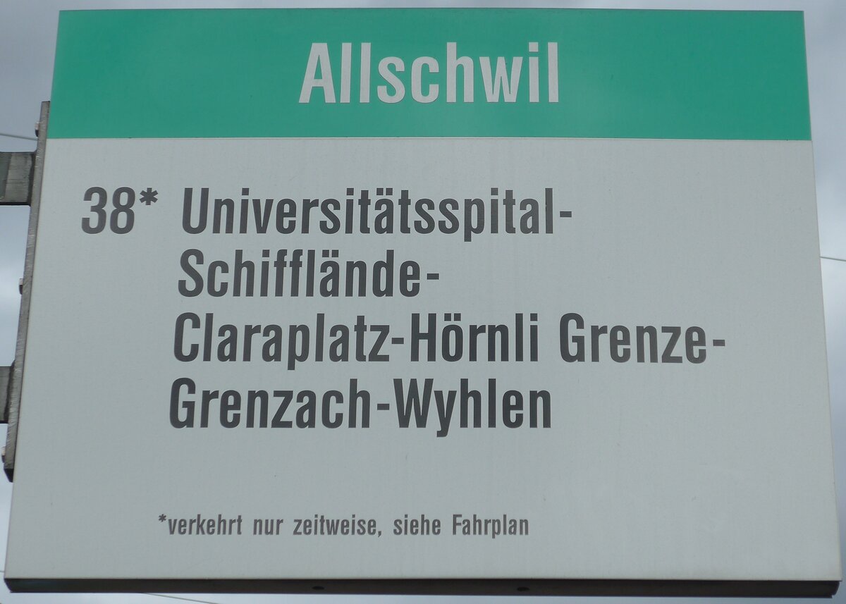 (159'829) - BVB-Haltestellenschild - Allschwil, Allschwil - am 11. April 2015