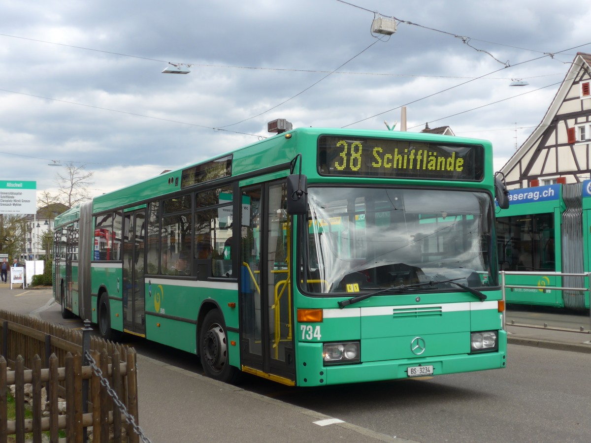 (159'830) - BVB Basel - Nr. 734/BS 3234 - Mercedes (ex VAG Freiburg/D Nr. 933) am 11. April 2015 in Allschwil
