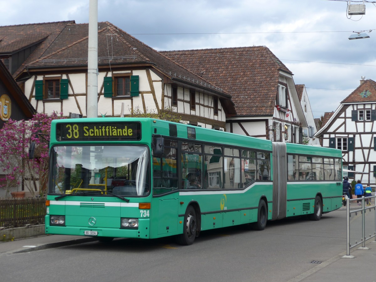 (159'831) - BVB Basel - Nr. 734/BS 3234 - Mercedes (ex VAG Freiburg/D Nr. 933) am 11. April 2015 in Allschwil