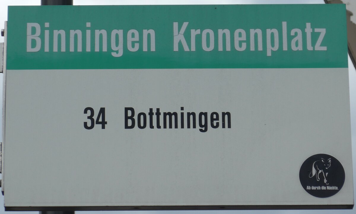 (159'833) - BVB-Haltestellenschild - Binningen, Kronenplatz - am 11. April 2015