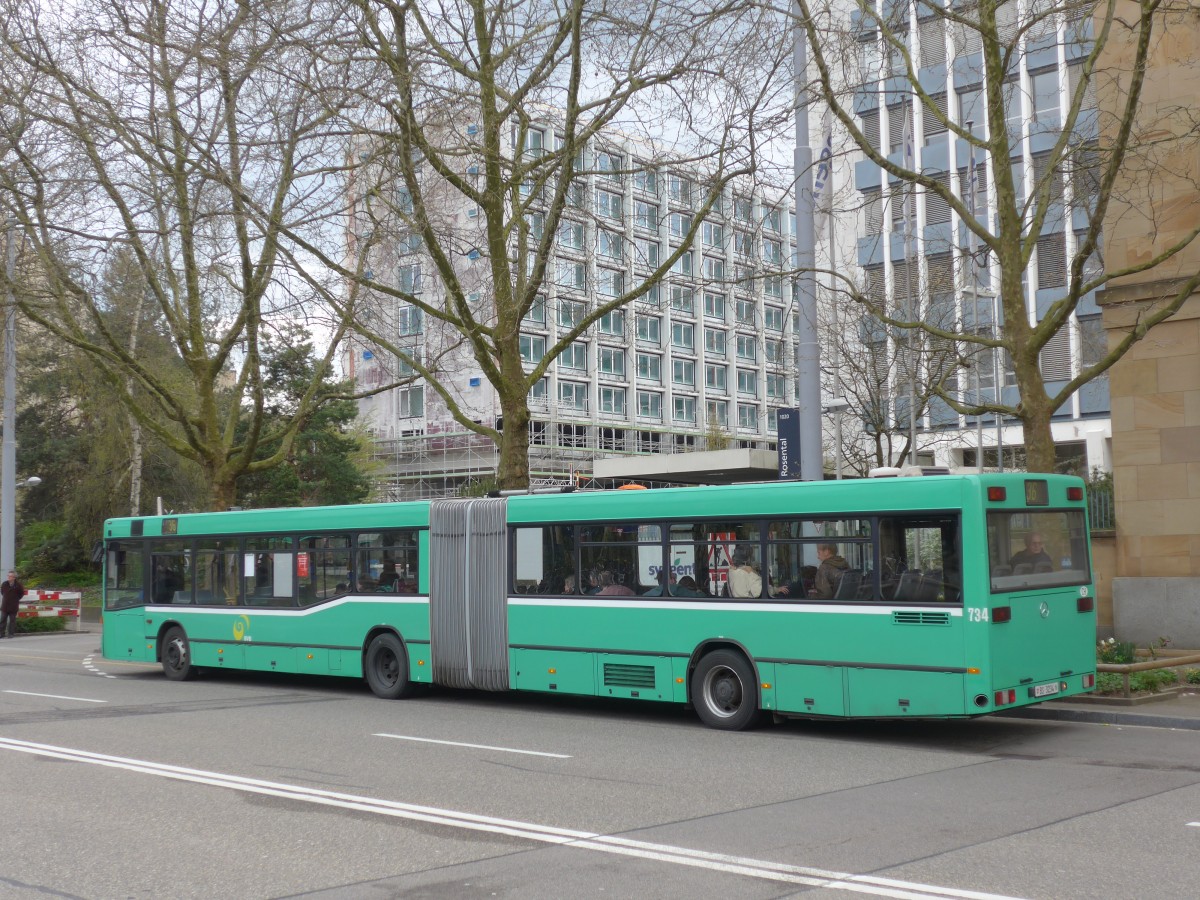(159'853) - BVB Basel - Nr. 734/BS 3234 - Mercedes (ex VAG Freiburg/D Nr. 933) am 11. April 2015 in Basel, Badischer Bahnhof