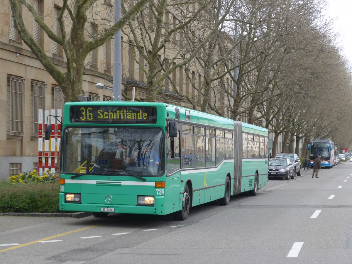(159'858) - BVB Basel - Nr. 734/BS 3234 - Mercedes (ex VAG Freiburg/D Nr. 933) am 11. April 2015 in Basel, Badischer Bahnhof