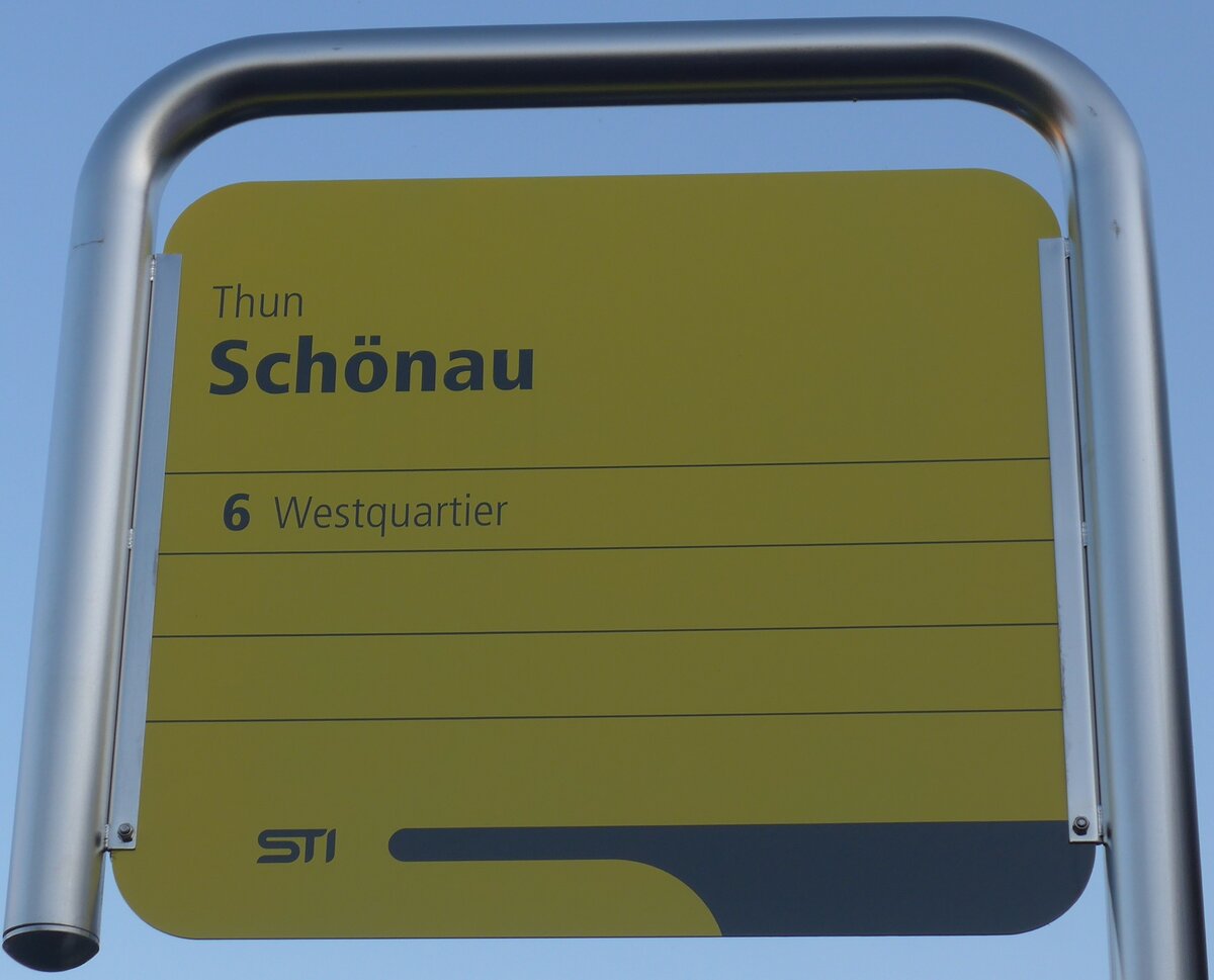(159'927) - STI-Haltestellenschild - Thun, Schnau - am 12. April 2015