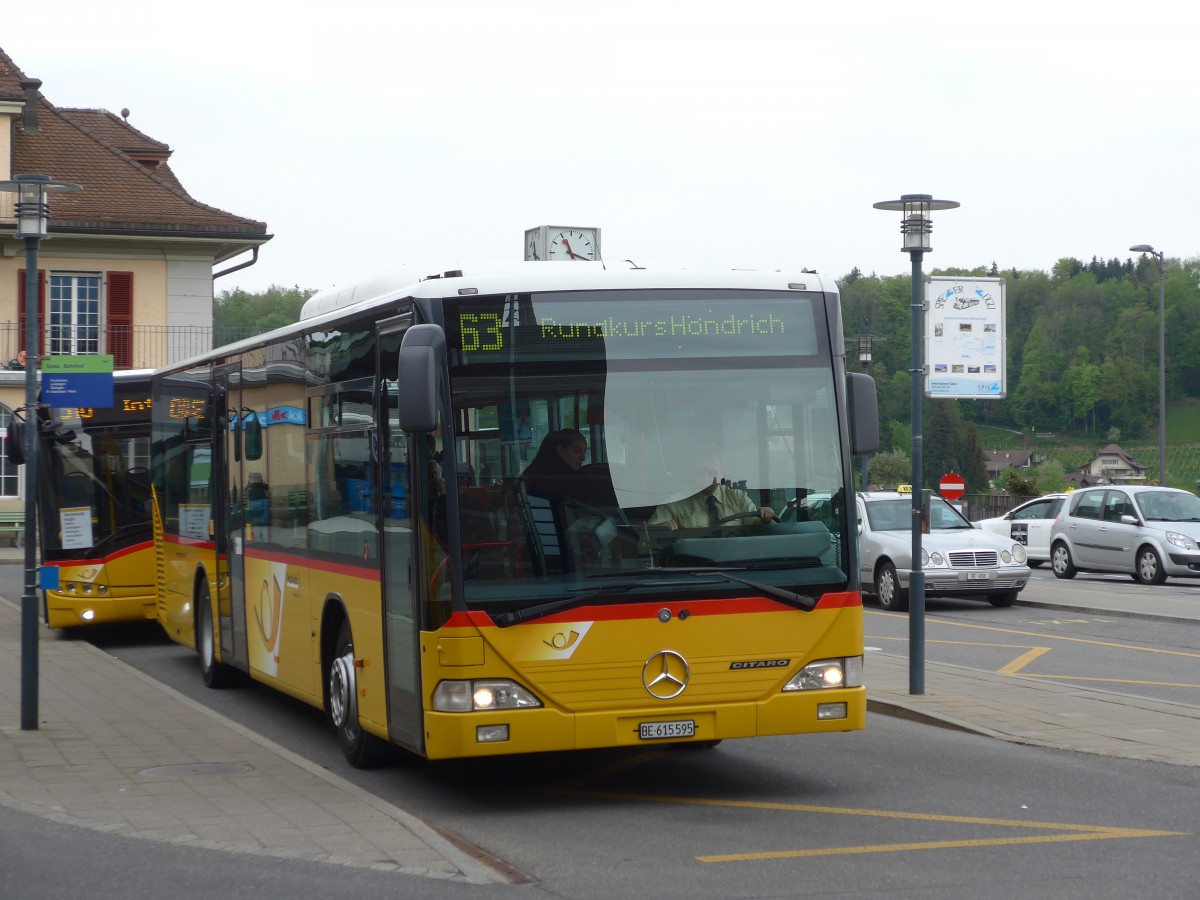 (160'008) - PostAuto Bern - BE 615'595 - Mercedes (ex Nr. 532; ex P 25'235) am 25. April 2015 beim Bahnhof Spiez