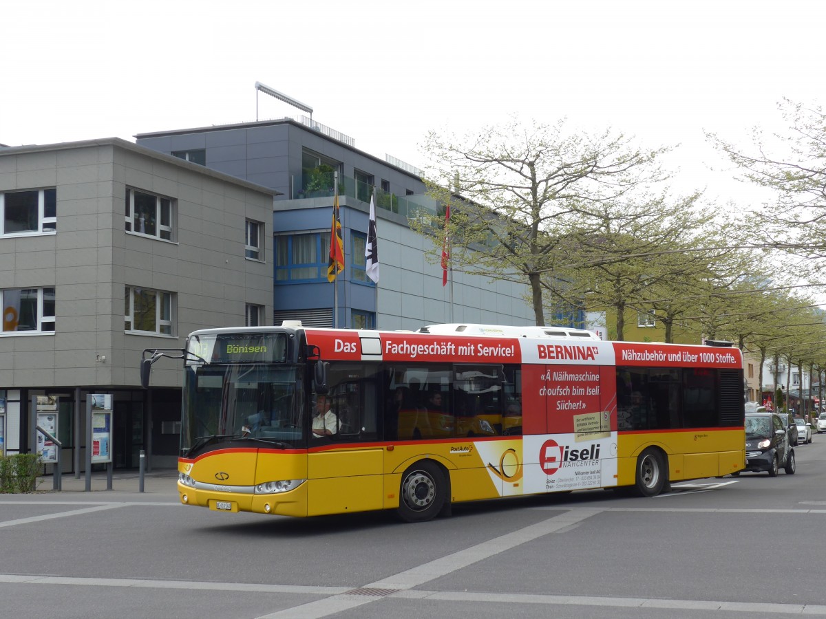 (160'058) - PostAuto Bern - BE 610'540 - Solaris am 26. April 2015 beim Bahnhof Interlaken Ost