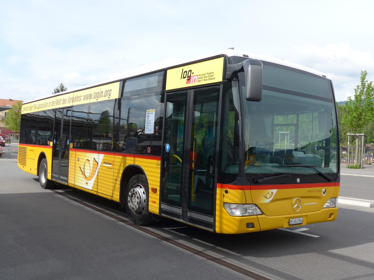 (160'139) - PostAuto Bern - BE 653'384 - Mercedes am 26. April 2015 beim Bahnhof Spiez