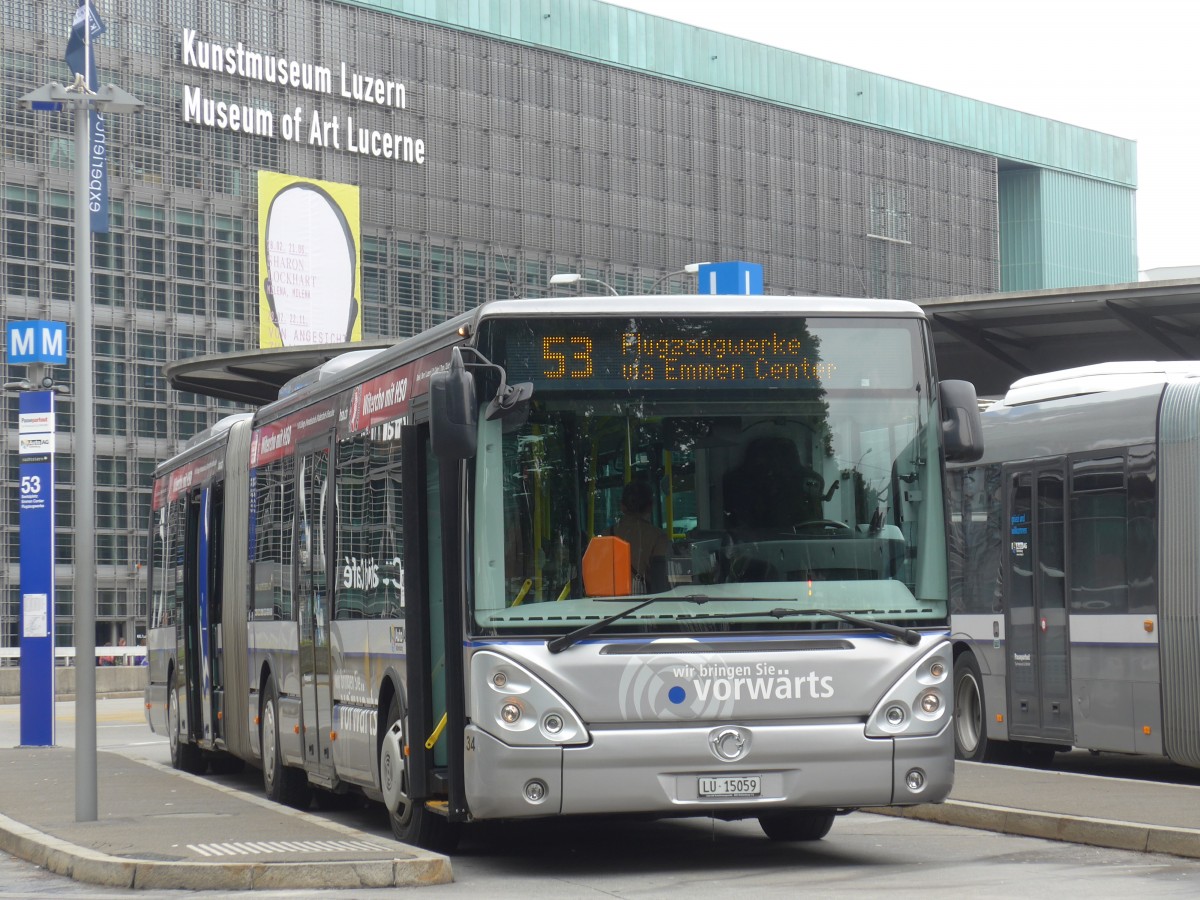 (160'610) - AAGR Rothenburg - Nr. 34/LU 15'059 - Irisbus am 22. Mai 2015 beim Bahnhof Luzern