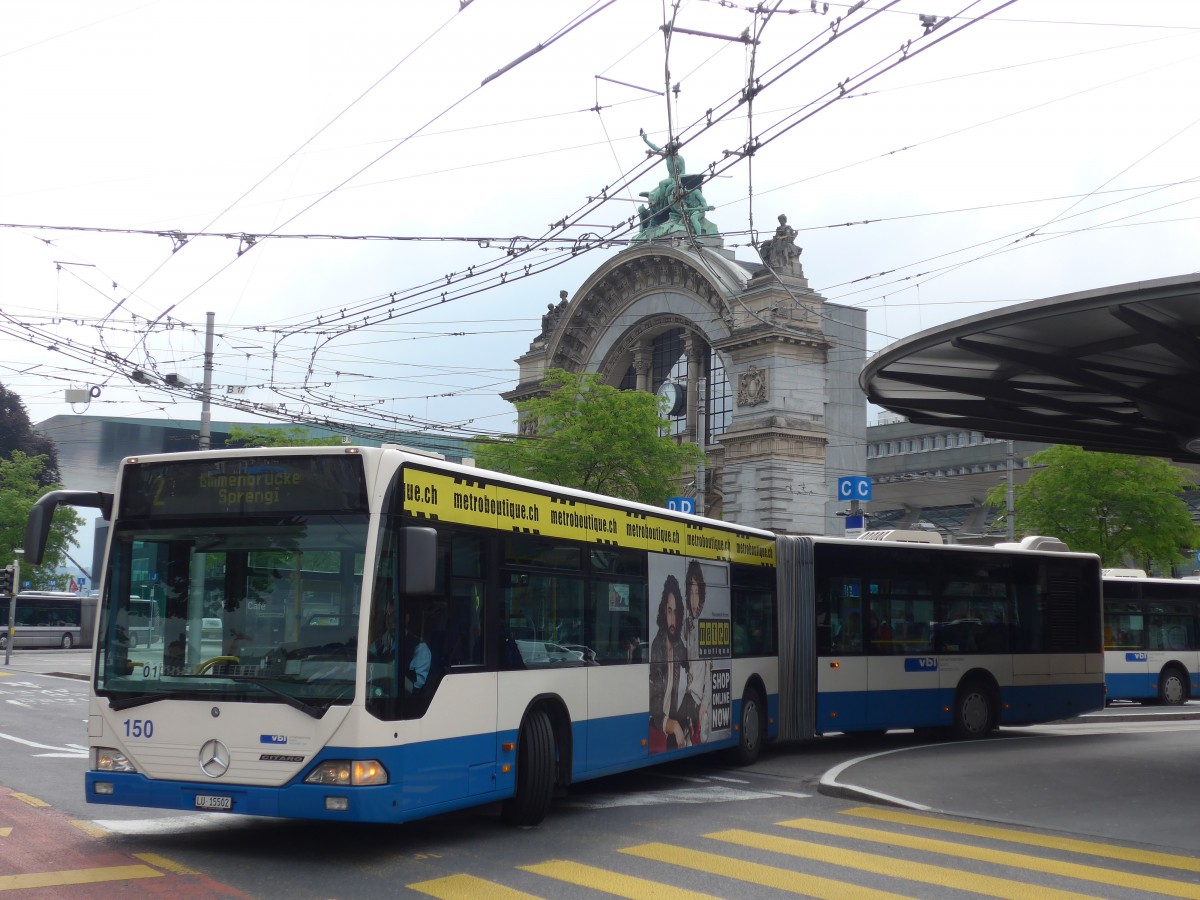 (160'637) - VBL Luzern - Nr. 150/LU 15'502 - Mercedes am 22. Mai 2015 beim Bahnhof Luzern