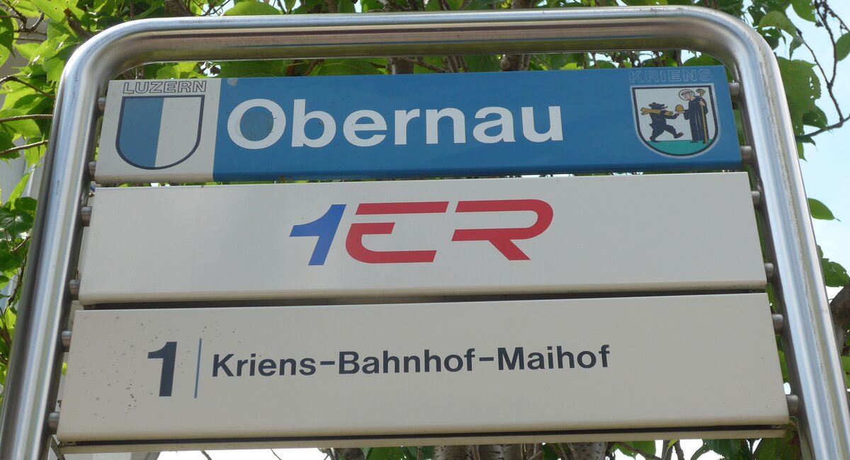 (160'935) - VBL-Haltestellenschild - Obernau, Obernau - am 24. Mai 2015