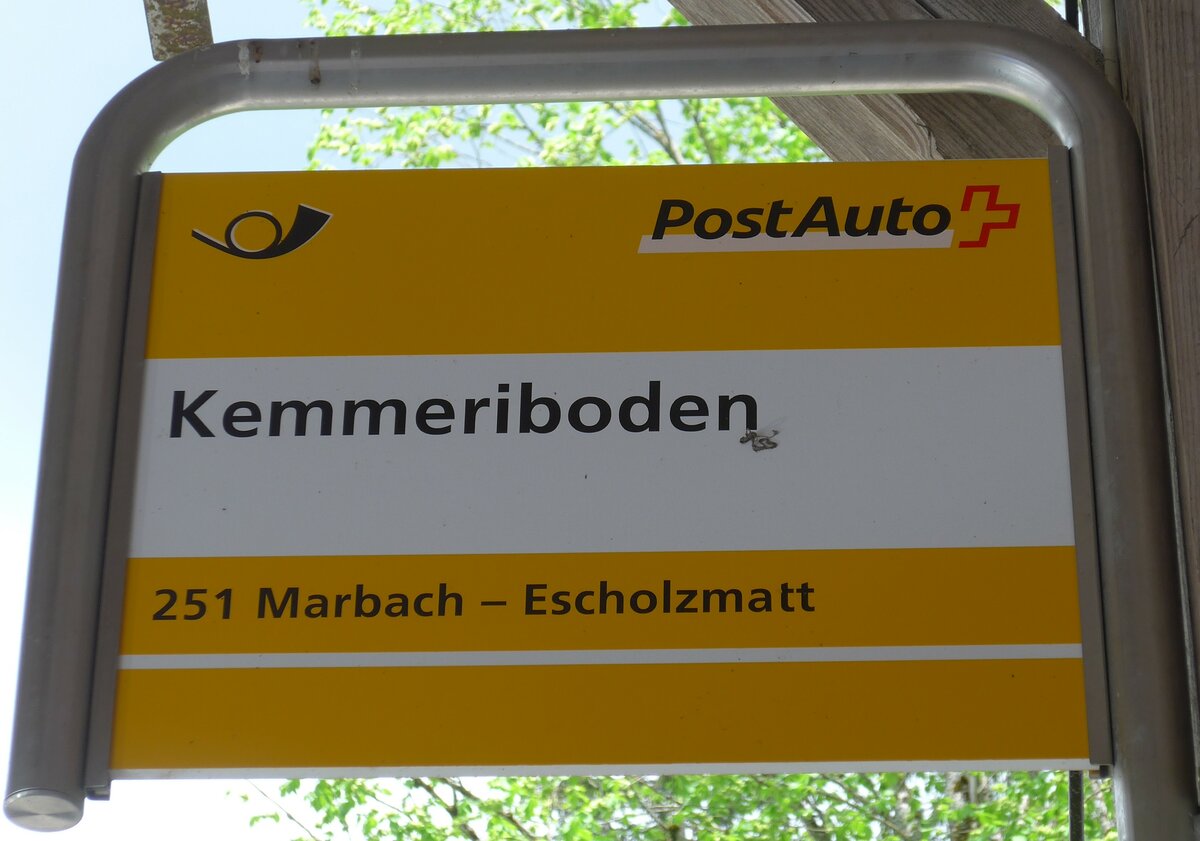 (160'953) - PostAuto-Haltestellenschild - Schangnau, Kemmeriboden - am 24. Mai 2015