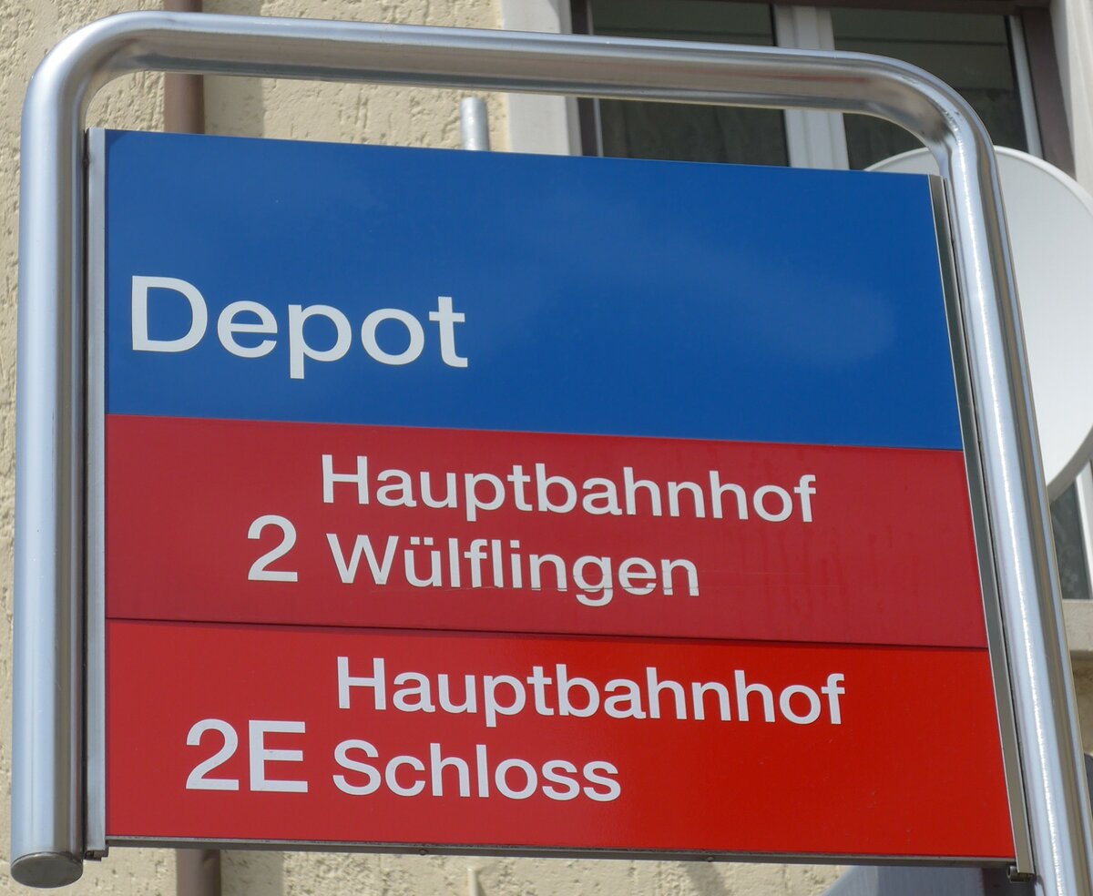 (161'631) - SBW-Haltestellenschild - Winterthur, Depot - am 31. Mai 2015