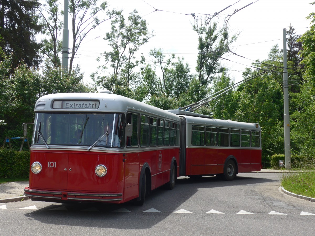 (161'649) - VW Winterthur - Nr. 101 - FBW/SWS Gelenktrolleybus am 31. Mai 2015 in Winterthur, Oberseen