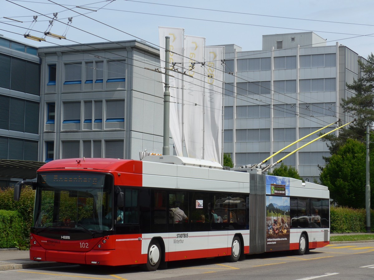 (161'662) - SW Winterthur - Nr. 102 - Hess/Hess Gelenktrolleybus am 31. Mai 2015 in Winterthur, Strahlegg